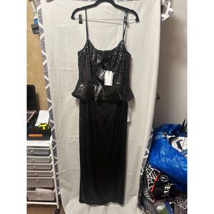NWT Dress The Population Women's Akiah Sheath Maxi Dress Sequin Size XL Black